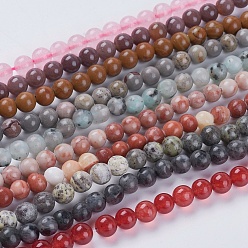 Mixed Color Natural Mixed Gemstone and Dyed Jade Beads Strands, Round, Mixed Color, 6mm, Hole: 1mm, about 60~65pcs/strand, 15.5 inch