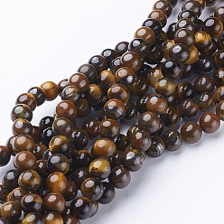 Tiger Eye Gemstone Strands, Grade, Round, Tiger Eye, about 6mm in diameter, 65 beads per strand hole:about 0.8mm, about 15-16 inch