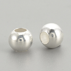 Argent 925 perles en argent sterling, ronde, argenterie, 3x2.5mm, Trou: 1mm