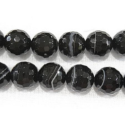 Natural Agate Natural Madagascar Black Agate Bead Strands, Faceted, Round, Dyed & Heated, 10mm