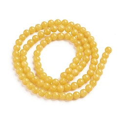 Yellow Natural Mashan Jade Round Beads Strands, Dyed, Yellow, 4mm, Hole: 1mm, about 98pcs/strand, 15.7 inch