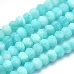 Amazonite Natural Amazonite Beads Strands, Rondelle, Faceted, 4x2.5~3mm, Hole: 0.7mm, about 138~139pcs/strand, 15.3 inch(39cm)