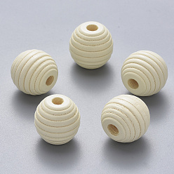 Creamy White Painted Natural Wood Beehive European Beads, Large Hole Beads, Round, Creamy White, 18x17mm, Hole: 4.5mm