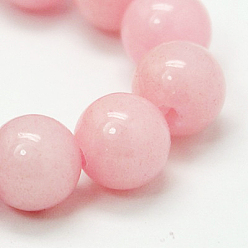Pink Perles Mashan naturel rondes de jade brins, teint, rose, 12mm, Trou: 1mm, Environ 34 pcs/chapelet, 15.7 pouce