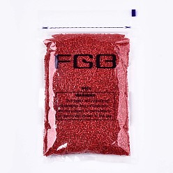 Red 11/0 Grade A Glass Seed Beads, Cylinder, Uniform Seed Bead Size, Baking Paint, Red, 1.5x1mm, Hole: 0.5mm, about 20000pcs/bag
