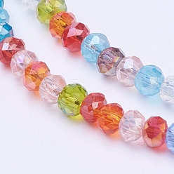 Mixed Color Electroplate Glass Bead Strands, Faceted, Rondelle, Mixed Color, 3x2mm, Hole: 0.5mm, about 120~125pcs/strand, 13.78~14.17 inch