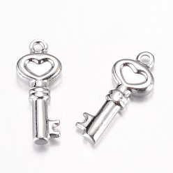 Stainless Steel Color 201 Stainless Steel Pendants, Key, Stainless Steel Color, 18.5x7.5x3mm, Hole: 1mm