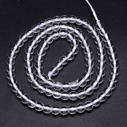 Clear Round Natural Grade A Quartz Crystal Beads Strands, Rock Crystal Beads, Clear, 4mm, Hole: 1mm, about 98pcs/strand, 15.5 inch