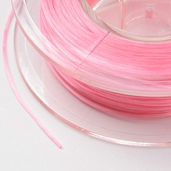 Pink Japanese Eco-Friendly Dyed Flat Elastic Crystal String, Elastic Beading Thread, for Stretch Bracelet Making, Flat, Pink, 0.6mm, about 60m/roll(65.62yards/roll)
