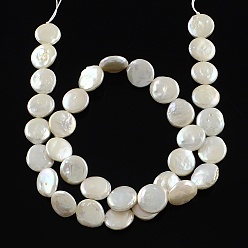 Antique White Natural Baroque Pearl Keshi Pearl Beads Strands, Cultured Freshwater Pearl, Flat Round, Antique White, 11~12x4~5mm, Hole: 0.8mm, about 30pcs/strand, 14.8 inch