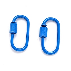 Blue Spray Painted Brass Screw Carabiner Lock Clasps, for Necklaces Making, Oval, Blue, 26x13x2mm