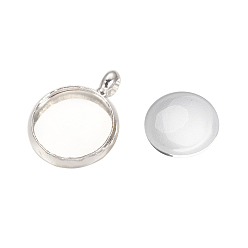 Argent Dôme cabochons en verre transparent et en laiton pendentif cabochon paramètres pour diy, sans nickel, couleur argent plaqué, plateau: 10 mm, 12x2 mm, trou: 3 mm, 9.5~10x3.5 mm