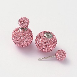 223_Light Rose Double Austrian Crystal Ball Ear Studs, with 925 Sterling Silver Pins and Brass Findings, 223_Light Rose, 6~12mm, Pin: 0.7mm