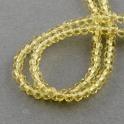 Gold Transparent Glass Bead Strands, Faceted, Flat Round, Gold, 4~5x3~4mm, Hole: 0.5mm, about 95pcs/strand, 13.70 inch(34.8cm)