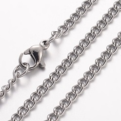 Stainless Steel Color 304 Stainless Steel Necklace, Curb Chains, with Lobster Clasps, Stainless Steel Color, 23.6 inch(600mm), 2.8mm