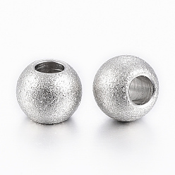 Stainless Steel Color 202 Stainless Steel Textured Beads, Rondelle, Stainless Steel Color, 5x4mm, Hole: 2mm