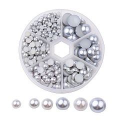 Gris 1 box abs cabochons en plastique imitation dôme perle, demi-tour, grises , 4~12x2~6 mm, sur 690 pcs / boîte