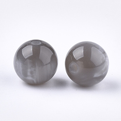 Gris Clair Perles en résine, pierre d'imitation, ronde, gris clair, 12mm, Trou: 2mm