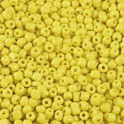 Желтый Бисер из стекла , непрозрачные семян цветов, маленькие бусины для изготовления ювелирных изделий, круглые, желтые, 4 мм, отверстие: 1.5 мм, Около 4500 шт / фунт