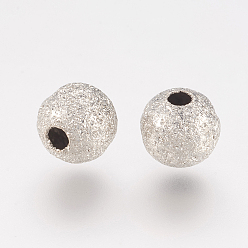 Platinum Brass Textured Beads, Round, Platinum Color, Size: about 6mm in diameter, Hole: 1mm