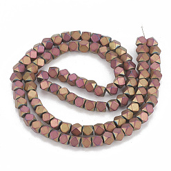 Purple Plated Electroplate Non-magnetic Synthetic Hematite Beads Strands, Matte Style, Polygon, Purple Plated, 4x4x4mm, Hole: 0.8mm, about 100pcs/strand,16.14 inch