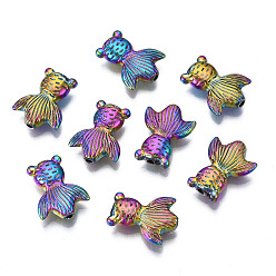 Rainbow Color Rack Plating Rainbow Color Alloy Beads, Cadmium Free & Nickel Free & Lead Free, Goldfish, 14x11x3.5mm, Hole: 1.4mm