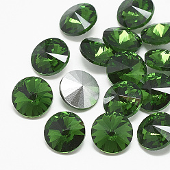 Peridot Pointed Back Glass Rhinestone Cabochons, Rivoli Rhinestone, Back Plated, Faceted, Cone, Peridot, 8x4mm