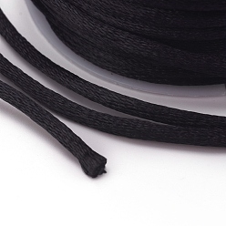 Black Nylon Cord, Satin Rattail Cord, for Beading Jewelry Making, Chinese Knotting, Black, 1mm, about 32.8 yards(30m)/roll