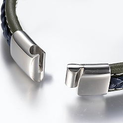 Couleur Mélangete Tressés bracelets cordon en cuir pour hommes, avec 304 accessoires en acier inoxydable et les fermoirs magnétiques, moto, couleur mixte, 8-5/8 pouces (220 mm)