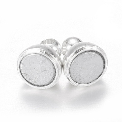 Silver Round Brass Magnetic Clasps with Loops, N35 Grade Strong Magnet, Oval, Silver, 11x5mm, Hole: 1mm