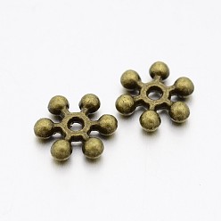 Antique Bronze Zinc Alloy Beads Spacers, Cadmium Free & Lead Free, with One Hole, Snowflake, Antique Bronze, 10x2.5mm, Hole: 1.5mm