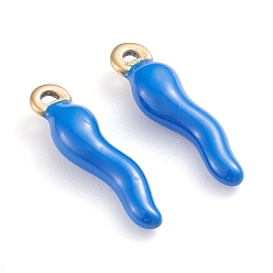 Blue Ion Plating(IP) 304 Stainless Steel Pendants, Enamelled Sequins, Horn of Plenty/Italian Horn Cornicello Charms, Golden, Blue, 17.5x4.5x3.5mm, Hole: 1mm