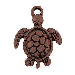 Red Copper Tibetan Style Alloy Sea Turtle Pendants, Cadmium Free & Nickel Free & Lead Free, Red Copper, 22x15.5x2.5mm, Hole: 2mm, about 595pcs/1000g