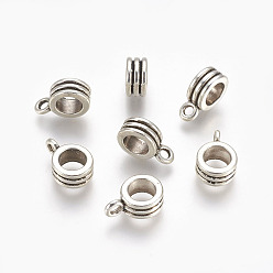 Antique Silver Alloy Tube Bails, Loop Bails, Bail Beads, Cadmium Free & Nickel Free & Lead Free, Antique Silver, 13x8x5mm, Hole: 2mm