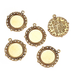 Antique Golden Zinc Alloy Pendant Settings for Cabochon & Rhinestone, DIY Findings for Jewelry Making, Flat Round, Cadmium Free & Nickel Free & Lead Free, Antique Golden, 33.5x30x1.4mm, Hole: 2mm