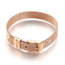 Rose Gold Plated 304 Stainless Steel Watch Bands, Watch Belt Fit Slide Charms, Rose Gold Plated, 8-1/2 inch(21.5cm), 10mm