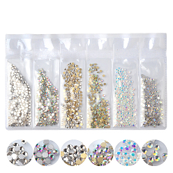 Mixed Color Glass Rhinestone Flat Back Cabochons, Nail Art Decoration Accessories, Faceted, Half Round, Mixed Color, 2.4mm, about 1440pcs/bag