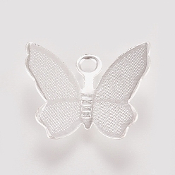 Серебро Латунные филигранные подвески, бабочки прелести, серебряный цвет гальваническим, 11x13.5x3 мм, отверстие : 1.5 мм