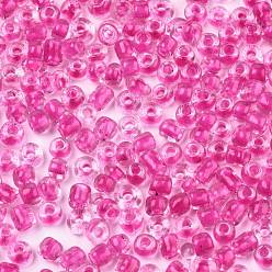 Темно-Розовый 8/0 стакан бисер, прозрачные цвета внутри, круглое отверстие, круглые, камелия, 8/0, 3~4x2~3 мм, отверстие : 0.8 мм, около 15000 шт / упаковка