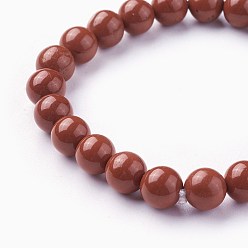 Red Jasper Natural Red Jasper Beads Stretch Bracelets, Round, 2 inch~2-1/8 inch(5.2~5.5cm), Beads: 8~9mm