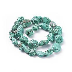 Howlite Natural Magnesite Beads Strands, Dyed, Nuggets, Medium Turquoise, 10~23x5~15mm, Hole: 1mm
