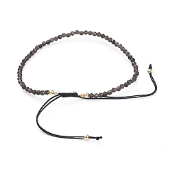 Obsidian Braided Bead Bracelets, with Natural Black Obsidian Beads and Golden Plated Brass Beads and Braided Nylon Thread, 55~86mm