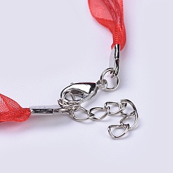 Red Jewelry Making Necklace Cord, with 2 Threads Waxed Cord, Organza Ribbon and Iron Findings, Red, 17 inch