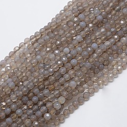 WhiteSmoke Natural Agate Round Beads Strand, Dyed, Faceted, WhiteSmoke, 4mm, Hole: 0.9mm, about 92pcs/strand, 14.5 inch