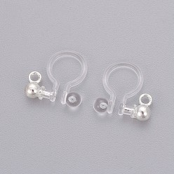 Silver Transparent U Type Painless Prevent Allergy Resin Ear Clip, with Stainless Steel Findings, Silver, 11x10.5x3mm, Hole: 1.5mm