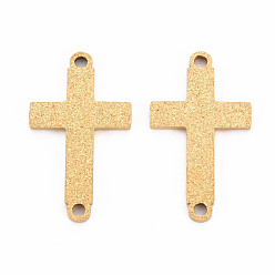 Golden 201 Stainless Steel Link Connectors, Textured, Laser Cut, Cross, Golden, 22x12x1mm, Hole: 1.6mm