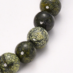 Serpentine Natural Serpentine/Green Lace Stone Beaded Stretch Bracelets, Round, 2-1/8 inch(55mm), Bead: 10mm