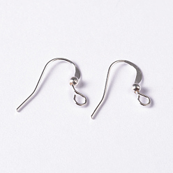 Silver Brass French Earring Hooks, Flat Earring Hooks, Ear Wire, with Beads and Horizontal Loop, Lead Free, Silver, 15mm, Hole: 2mm