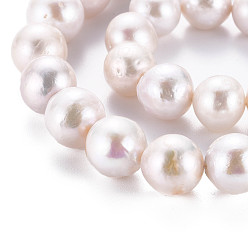 Seashell Color Natural Keshi Pearl Beads Strands, Cultured Freshwater Pearl, Round, Seashell Color, 12~14x9~14mm, Hole: 0.7mm, about 30~32pcs/strand, 16.14 inch(41cm)