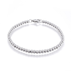 Stainless Steel Color 201 Stainless Steel Ball Chain Bracelets, with Lobster Claw Clasps, Stainless Steel Color, 7-5/8 inch(195mm)x4mm